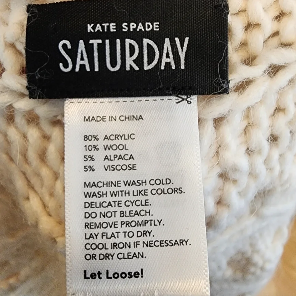 Kate Spade O/S Wool Alpaca Blend Cable Knit Ivory‎ Sleeveless Cardigan Vest